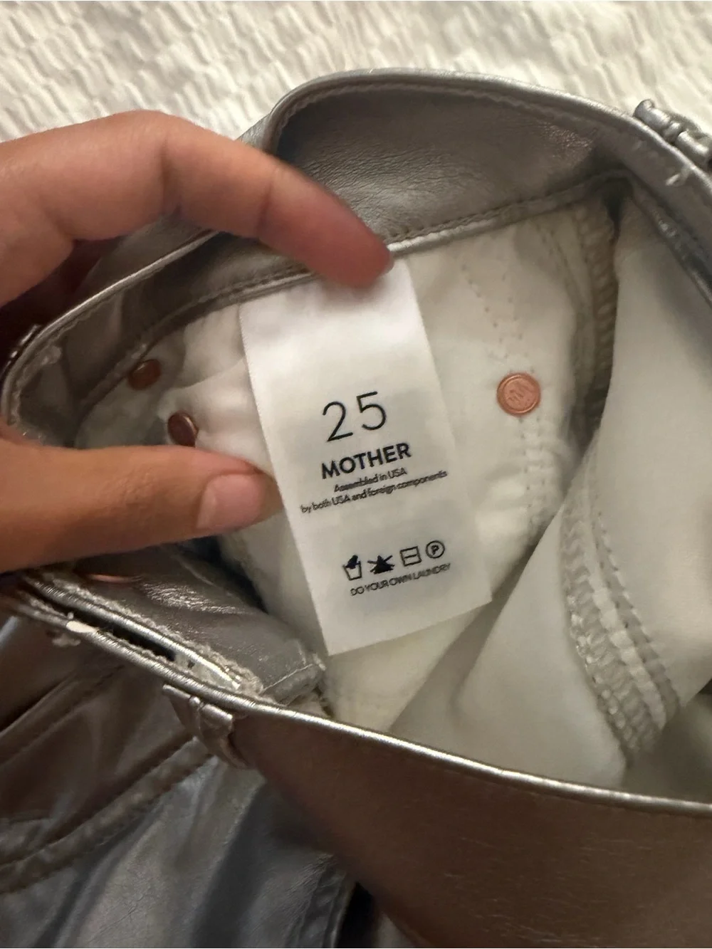 MOTHER Metallic Silver Leather Mini Skirt